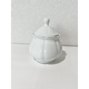 Vintage White Embossed Ceramic Sugar Bowl with Lid, Sugar Container, Sugar Jar